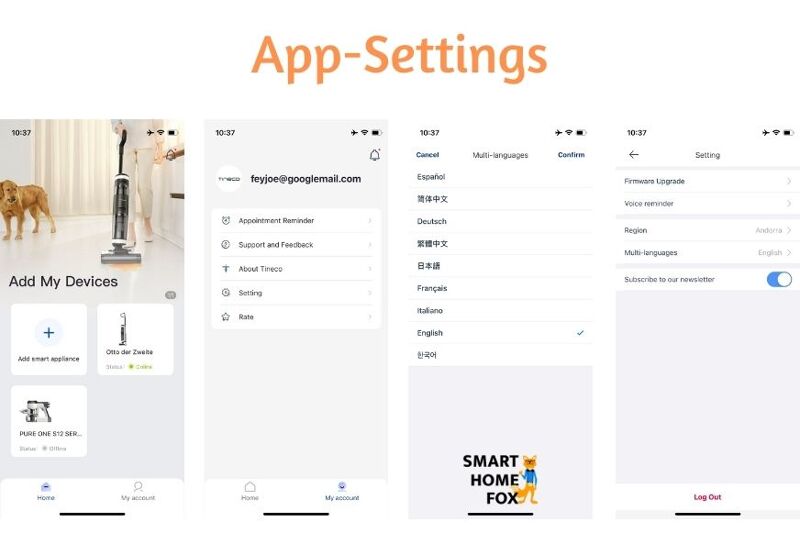 Einstellungen im App Menü